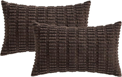 MIULEE Pack of 2 Corduroy Decorative Lumbar Throw Pillow Covers 20x12 Inch Soft Boho Striped Pillow Covers Modern Farmhouse Home Decor for Sofa Living Room Couch Bed Dark Brown