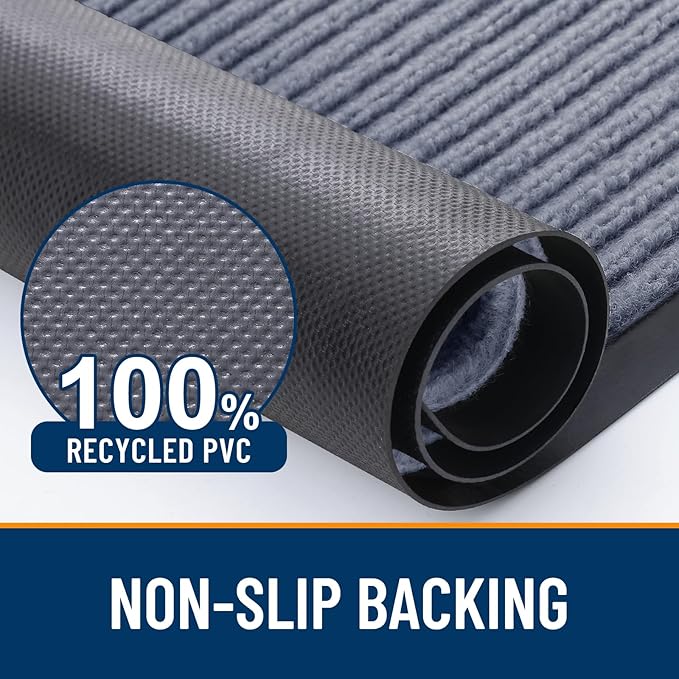 OLANLY Front Door Mat Indoor Outdoor Entrance, 2-Pack 59 x 23 Inch, Waterproof Heavy Duty Doormat, Fade Resistant, Low Profile, Easy Clean Patio Porch Welcome Floor Mats for Entry, Ash Grey
