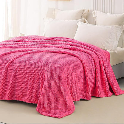 Whale Flotilla Twin Size Fuzzy Fleece Blanket for Bed, 60x80 Inch Fluffy Warm Soft Jacquard Blankets for All Season, Lightweight and Cozy, Hot Pink