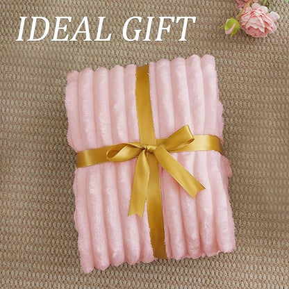 BEDELITE Throw Blanket for Couch - 300GSM Soft & Warm Fluffy Pink Blanket, Decorative and Giftable Striped Blankets for Women, Men, 50"x70"