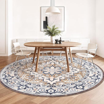 Lofus 6ft Area Rugs for Living Room, Washable Area Rug, Rugs for Bedroom, Kitchen, Vintage Boho Carpet, Soft Non-Slip, Low Pile Large Area Rug for Office Dining Room, Floral Brown