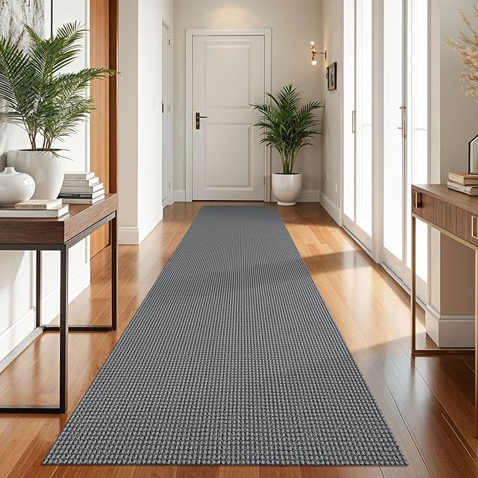 KOZYFLY Runners for Hallways 3x10 ft Washable Kitchen Runner Non Slip Rubber Backed Hallway Rugs Cotton Entryway Runner Rug Floor Carpet for Indoor Hall, Backdoor, Kitchen, Grey/Dark Grey