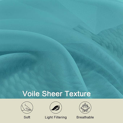Sheer Turquoise Curtains for Bedroom Living Room 63 Inch Length 2 Panels, Airy Soft Light Filtering Sheer Dining Room Curtains, Modern Rod Pocket Drapes, Turquoise, Each 42" Wx63 L Inches
