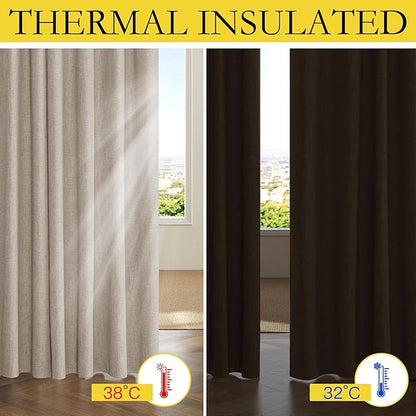 NICETOWN Full Blackout Oatmeal Linen Curtains 102" Length with Thermal Insulated Liners for Living Room, 2 Panels, 52 inches W, Farmhouse Style Keep Warm Large Window Draperies for Hall