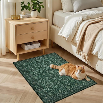 2x3 Area Rugs Living Room Rug: Washable Vintage Distressed Floral Rug No Slip Stain Resistant Soft Carpet Indoor Large Carpets for Bedroom Dining Room Farmhouse Nursery Hallway Home Office Deep Green