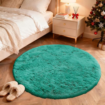 OLANLY Teal Green Round Rugs for Bedroom - Machine Washable, 9 ft Circle Area Rugs for Living Room, Soft and Fluffy Shaggy Carpet for Teen Girl and Boys, Nursery Rooms, Dorms, Home Decor Aesthetic
