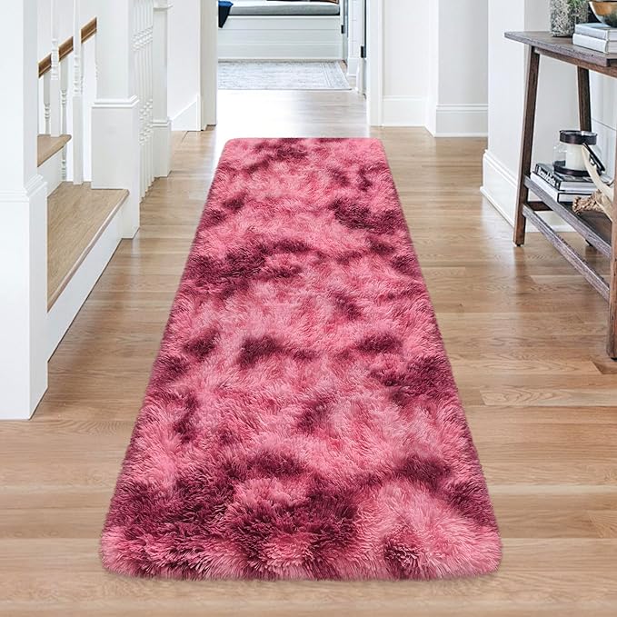 Tie-Dyed Red 2x6 Machine Washable Runner Rugs for Hallway Soft Fluffy Shaggy Bedside Rugs for Bedroom Living Room Indoor Floor Carpet for Kids Girls and Boys Nursery Rooms Home Decor Aesthetic