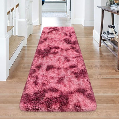 Tie-Dyed Red 2x6 Machine Washable Runner Rugs for Hallway Soft Fluffy Shaggy Bedside Rugs for Bedroom Living Room Indoor Floor Carpet for Kids Girls and Boys Nursery Rooms Home Decor Aesthetic
