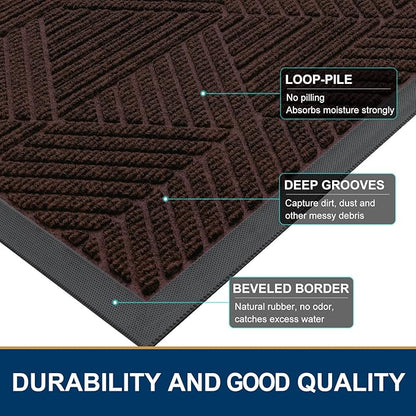 Smiry Front Door Mat Outside Entrance, Heavy Duty Sturdy Natural Rubber Doormat, Trap Dirt and Moisture, Easy Clean Low Profile Mats for Indoor Outdoor Entry, Irregular Triangle (29.5x17, Deep Brown)