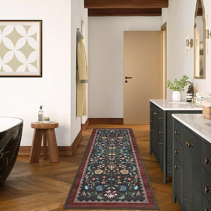 GarveeHome Floral Rug 2x6 Runners for Hallways, Boho Kitchen Runner Rugs Non Slip Bath Runners, Vintage Washable Runner Rug for Bedroom, Soft Long Rugs for Entryway Bathroom Laundry Dorm, Red