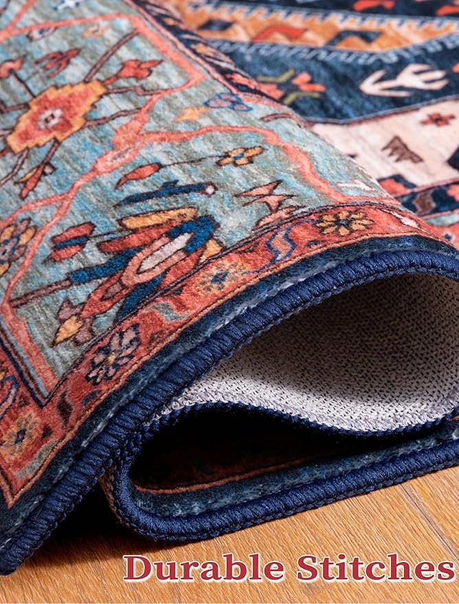 SERISSA Runner Rug for Hallways, 2'6"x18' Washable Non Slip Kitchen Runner Rug, Extra Long Boho Rug Ultra Soft Vintage Rust Print Floor Carpet for Hallway Living Room Dining Room Bedroom