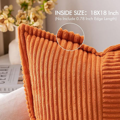 MIULEE Orange Decorative Throw Pillow Covers for Couch Bed Livingroom 18x18 Inch Set of 2 Boho Accent Throw Pllows Broadside Striped Patchwork Soft Corduroy Pillowcases
