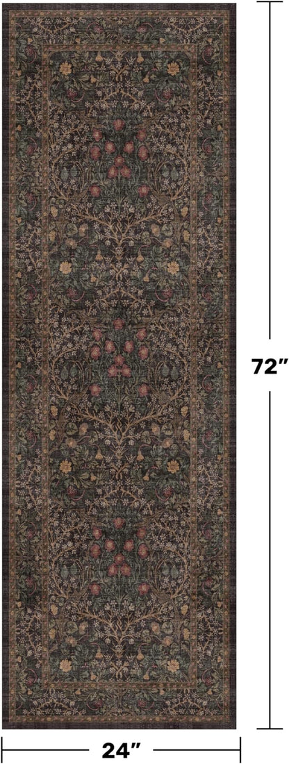 Dark Brown Washable 2x6 Runner Rugs for Entryway, Kitchen, Hallway, Bedroom Bedside, Laundry Room, Bathroom Rug, Pet & Kids Friendly Vintage Non Slip Low Pile Stain Resistant Long 24 x 72 Floor Carpet