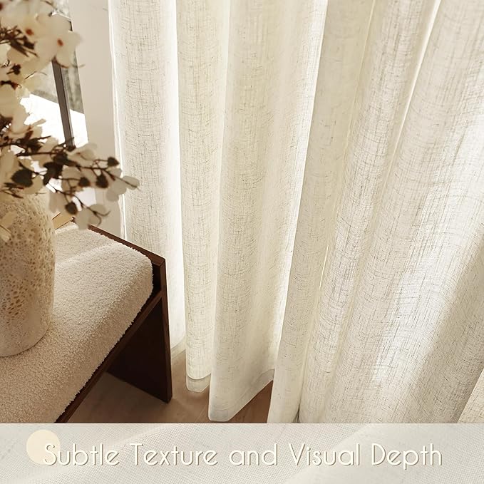 Faux Linen Beige Curtains 102 inches Long for Living Room Rustic Farmhouse Linen Drapes Semi Sheer Burlap Textured Canvas Cloth Curtain Panels Set of 2 Kahki Tan Colored
