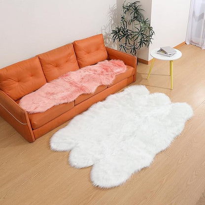 linmopm Faux Fur Rug Sheepskin Shag Fluffy Fuzzy White 4x6 ft Rugs for Bedroom Bedside Bed Floor Living Room Plush High-Density Cushion Carpet Super Sofa Cover