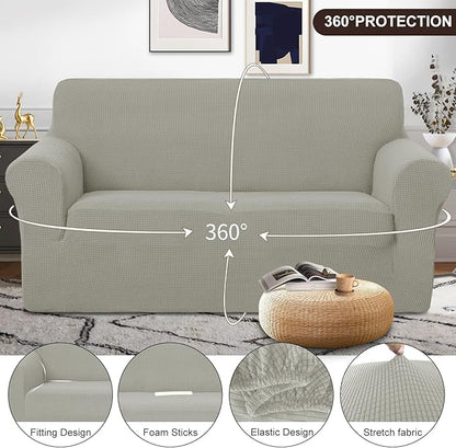 U-NICE HOME Oversized Stretch Loveseat Couch Cover Sofa Covers Washable Sofa Slipcover Furniture Protector for 2 Cushion Couch Sofa Pet Friendly, Taupe
