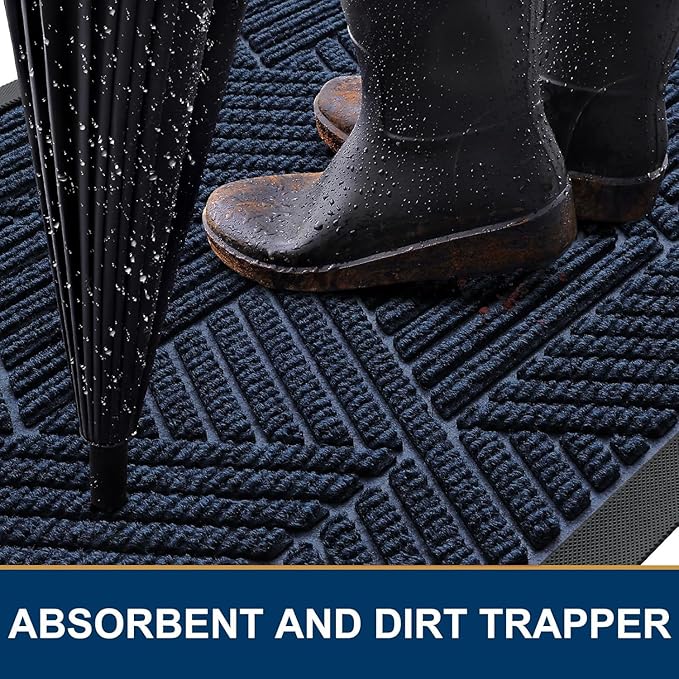 Smiry Front Door Mat Outside Entrance, Heavy Duty Sturdy Natural Rubber Doormat, Trap Dirt and Moisture, Easy Clean Low Profile Welcome Floor Mats for Indoor Outdoor Entry, 71x23 Inch, Navy Blue