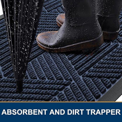 Smiry Front Door Mat Outside Entrance, Heavy Duty Sturdy Natural Rubber Doormat, Trap Dirt and Moisture, Easy Clean Low Profile Mats for Indoor Outdoor Entry, Irregular Triangle (47x17, Navy Blue)