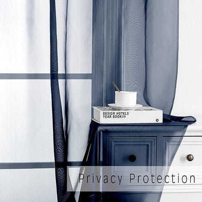 OVZME Navy Blue Sheer Curtains 2 Panels with Dual Rod Pocket, Light Filtering Treatment Window Drapes for Kitchen Dining Room, Bedroom, Each 42 Width by 63 Length.