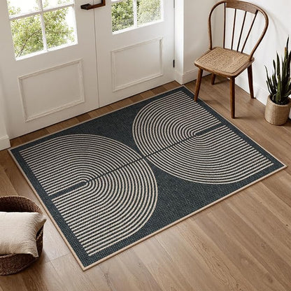 Lahome Enfys Rainbow Easy Jute Rug, 32"x48" Door Mat Black Indoor Outdoor Neutral Entryway Rug, Farmhouse Non Slip Non Shedding Lightweight Kitchen Mats for Floor Entrance