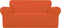 Easy-Going Stretch Loveseat Slipcover 1-Piece Sofa Cover Furniture Protector Couch Soft with Elastic Bottom for Kids Polyester Spandex Jacquard Fabric Small Checks (Loveseat, Orange)