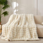 COOVA Faux Fur Throw Blanket for Couch, Cozy Soft and Fuzzy Plush Rabbit Fur Bubble Blanket for Sofa Bedroom Living Room, 50x60 Inches Ivory White