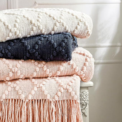 BOURINA Navy Throw Blanket 50 x70 Inches Jacquard Argyle Throw Textured Solid Soft Throws and Blankets for Sofa or Bed Knitted Decorative Blanket