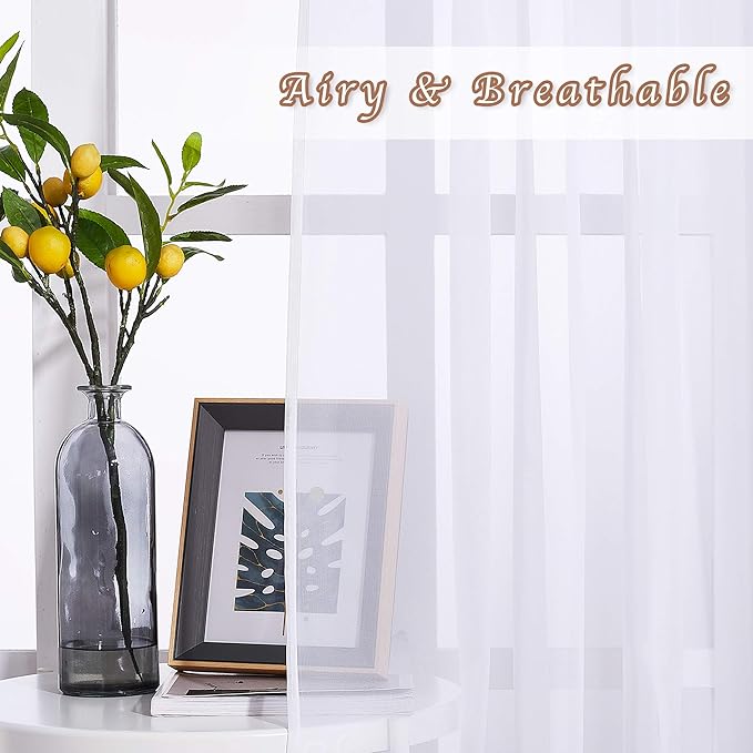 NICETOWN Sheer White Curtains 96 inches Length for Windows, Grommet Top Elegant Voile Textured Window Dressings for French Door/Bedroom/Living Room, W70 x L96, 1 Pair