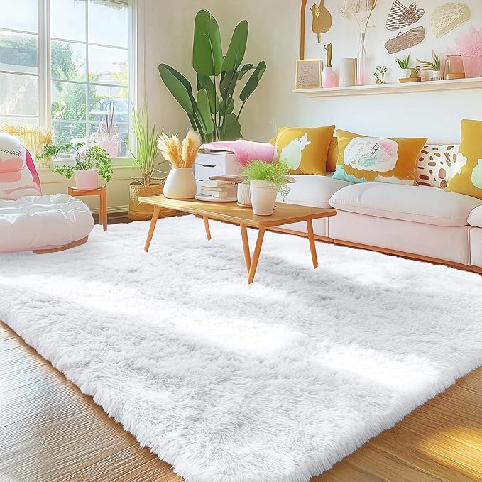 OLANLY 5x6 Area Rugs for Living Room Bedroom, Machine Washable Soft Fluffy Shaggy Bedside Rug, Indoor Floor Carpet for Kids Girls and Boys, Dorms, Nursery Rooms, Home Decor Aesthetic, White