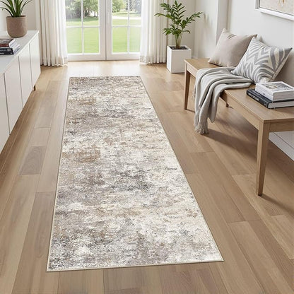 UERMEI 3X8 Washable Runner Rug for Hallway: Soft Neutral Modern Abstract Area Rug - Non-Slip Low Pile Long Throw Indoor Carpet for Kitchen Entryway Kitchen Bedroom Laundry Bathroom - Brown Grey