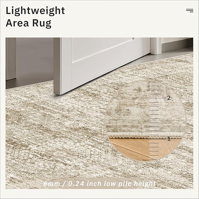 Runner Rug 2'6" x 16' Washable Non-Slip 2.5x16 ft Long Runner Rugs for Kitchen Bathroom Laundry Room Vintage Ultra Thin Runners for Hallway Entryway Brown