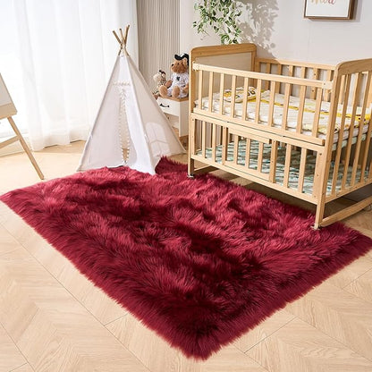 EasyJoy Ultra Soft Fluffy Shaggy Area Rug Faux Fur Rug Chair Cover Seat Pad Fuzzy Area Rug for Bedroom Floor Sofa Living Room (4 x 6 ft Rectangle, Burgundy)
