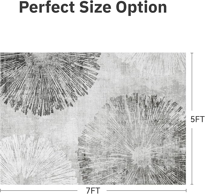 5x7 Area Rugs for Living Room-Machine Washable Rug Ultra Soft Non Slip Area Rug Modern Abstract Dahlia Indoor Carpet Rugs for Bedroom Dining Room Playroom Nursery Bedside Office, Grey