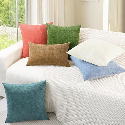 CaliTime Throw Pillow Covers Decorative 22 X 22 Inches Pack of 2 Cozy Chenille Cushion Cases for Couch Sofa Bed Living Room Home Forest Green