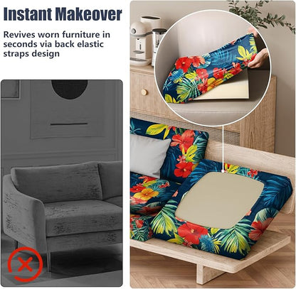 8Pcs Stretch Patio Cushion Covers, Outdoor Couch & Sofa Replacement Slipcovers for Patio Furniture Cushion Covers, Washable Reusable Furniture Protector