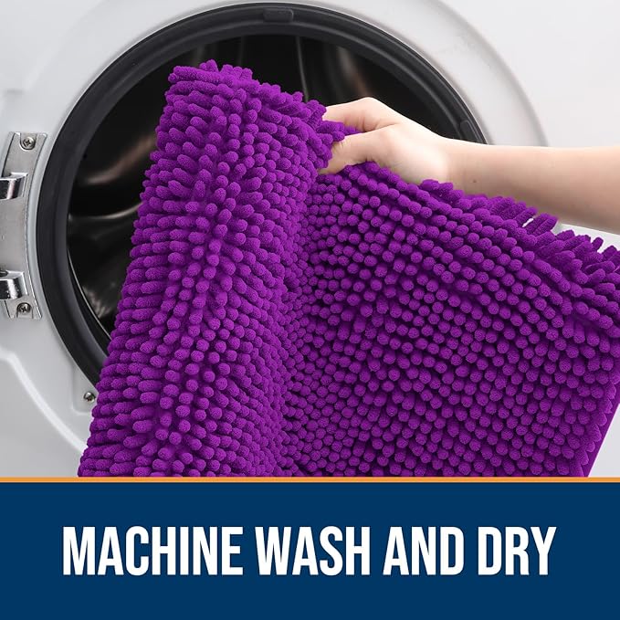 OLANLY Dog Door Mat for Muddy Paws 32x20, Absorbs Moisture and Dirt, Absorbent Non-Slip Washable Doormat, Quick Dry Chenille Mud Mat for Dogs, Entry Indoor Entryway Carpet for Inside Floor, Purple