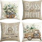 AVOIN colorlife Bless Our Home Sweet Home Farmhouse Eucalyptus Leaves Throw Pillow Covers, 20 x 20 Inch Truck Cushion Case Decorations Set of 4