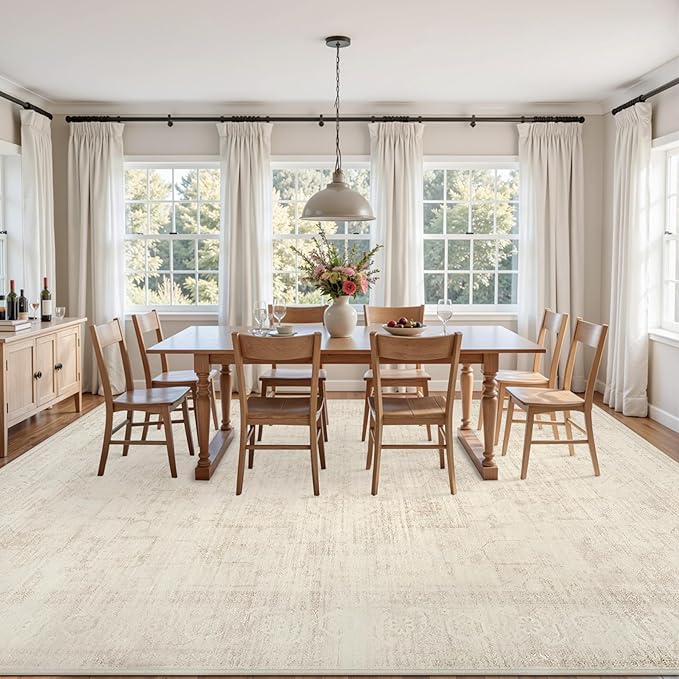 5x7 Area Rugs for Living Room: Vintage Boho Neutral Washable Rug Indoor Soft Large Area Rug Carpet for Bedroom Nursery Farmhouse Dining Room Office Floor Non-Slip Low Pile Under Table Rug Dark Beige