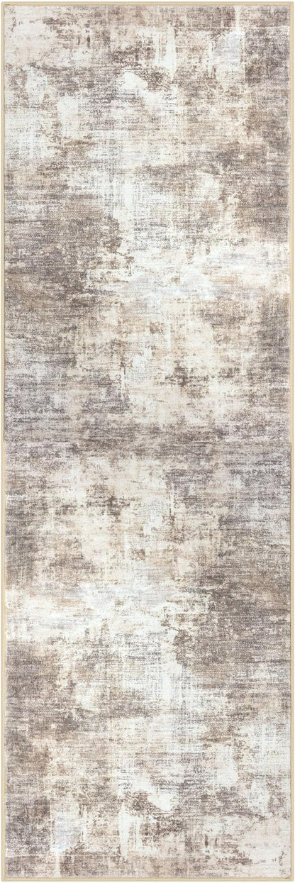 IOHOUZE Abstract Runner Rug 2x6 Ft Washable Runners for Hallways, Non Slip Kitchen Runner Printed Faux Wool Entryway Runner Indoor, Modern Abstract Floor Carpet for Hall Kitchen Bedroom, Beige Brown