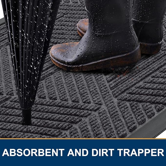 Smiry Front Door Mat Outside Entrance, Heavy Duty Sturdy Natural Rubber Doormat, Trap Dirt and Moisture, Easy Clean Low Profile Welcome Floor Mats for Indoor Outdoor Entry, 59x34 Inch, Medium Grey