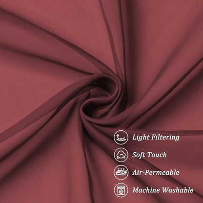 Chyhomenyc Short Sheer Curtains 45 Inches Length 2 Pieces, Light Filtering Soft Voile Curtains Drapes for Half Window/Bedroom/Bathroom/Living Room, Burgundy