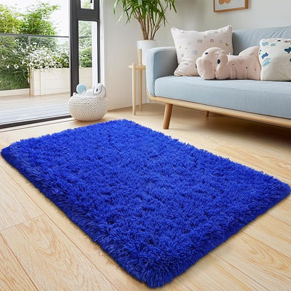 Pionblank Fluffy Small Rug for Bedroom 2x3 Feet, Shag Soft Area Rug for Bedside, Modern Plush Cute Carpet for Kids Girls Boys Room Nursery Decor, Royal Blue