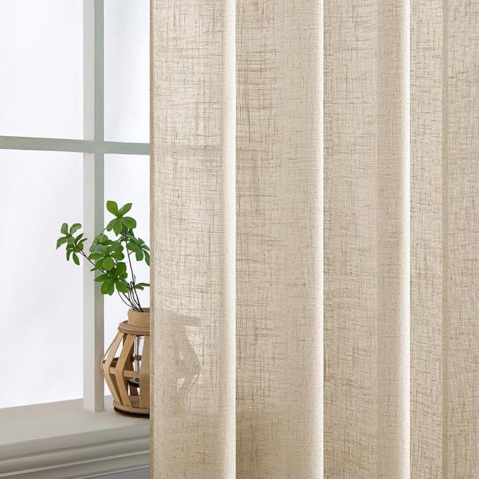 MIULEE Light Taupe Linen Curtains 63 Inch Length 2 Panels for Bedroom Living Room, Soft Linen Textured Window Drapes Semi Sheer Light Filtering Back Tab Rod Pocket Farmhouse Modern Burlap Look Decor