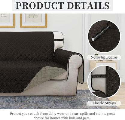 ISSUNTEX Double Protection 100% Waterproof Loveseat Sofa Covers for Living Room, Couch Covers for 2 Cushion Couch Sofa, Reversible Furniture Protector Sofa Cover for Dogs (Loveseat, Chocolate/Beige)