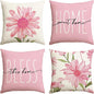 AVOIN colorlife Home Sweet Home Spring Summer Flowers Pink Throw Pillow Covers, 16 x 16 Inch Cushion Case for Sofa Couch Set of 4