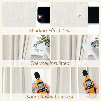 Guken Cream 100% Blackout Linen Curtains 38 Inch Wide by 80 Inch for Living Room Bedroom Back Tab Rod Pocket Thermal Insulated Black Out Drapes Room Darkening Farmhouse Window Curtains