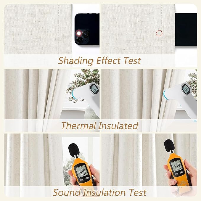 Guken Cream 100% Blackout Curtains 68 Inch Length 2 Panels Set for Living Room Bedroom Back Tab Thermal Insulated Black Out Linen Drapes Room Darkening Window Curtains