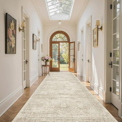 Soalmost 4x12 Wide Hallway Runners: Washable 12ft Runner Rug for Entryway Living Room Soft Vintage Non Slip Carpet Runner for Kitchen Dining Room Nursery Bedroom (Beige, 4x12ft)