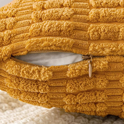 MIULEE Pack of 2 Corduroy Decorative Throw Pillow Covers 18x18 Inch Soft Boho Striped Pillow Covers Modern Farmhouse Home Decor for Summer Sofa Living Room Couch Bed Gold Yellow