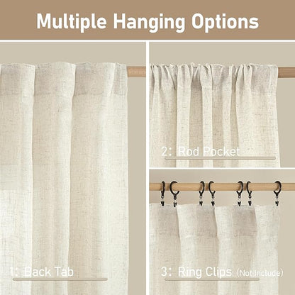 LAMIT Natural Ivory Semi Sheer Linen Curtains 84 inch Long, Cream White Light Filtering Living Room Panels Back Tab and Rod Pocket Neutral Drapes for Bedroom/Farmhouse, 2 Panels, 52 x 84 Inch
